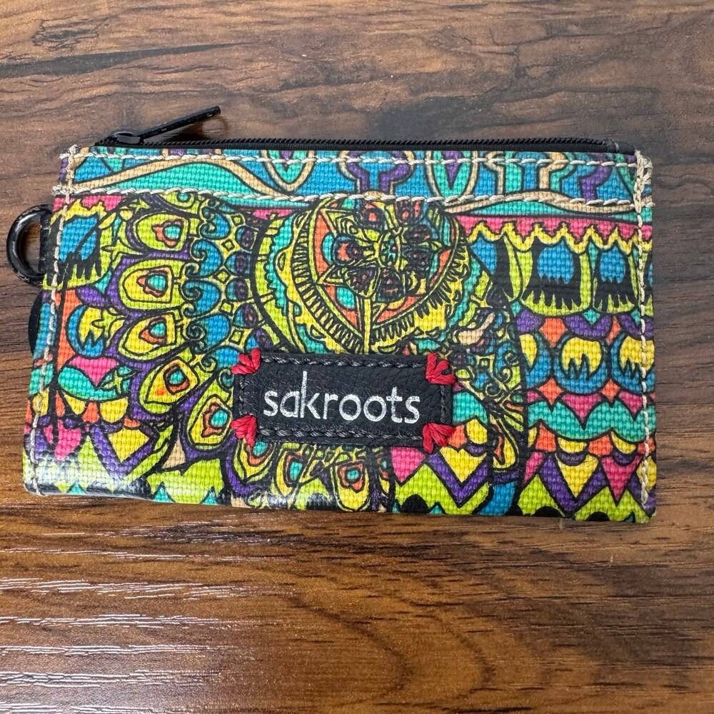 Sakroots Zip ID Badge‎ Holder Card Case Mini Wallet Boho Multicolor